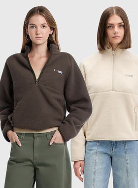 外贸原单Gue*ss Jeans年轻系列简约高领羊羔绒半拉链夹克C7 1860