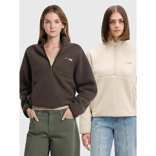 1860 Jeans年轻系列简约高领羊羔绒半拉链夹克C7 外贸原单Gue