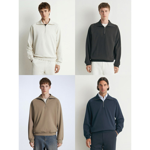 男款简约直筒剪裁拉链卫衣