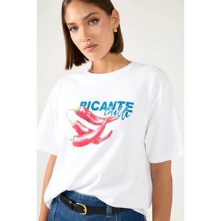 外贸原单Per Stranger辣椒图案圆领宽松纯棉短袖 T恤B1 3098 fect