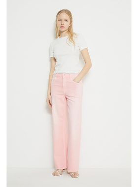 外贸原单LIM*E直筒超柔软休闲百搭显瘦粉色宽松阔腿牛仔裤 C 2238