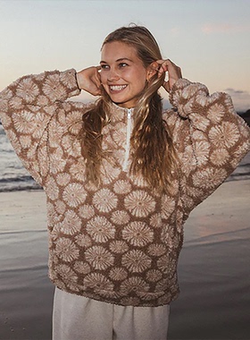 外贸原单Rox*y热带雏菊复古半拉链泰迪熊羊羔绒休闲外套 C4 1895