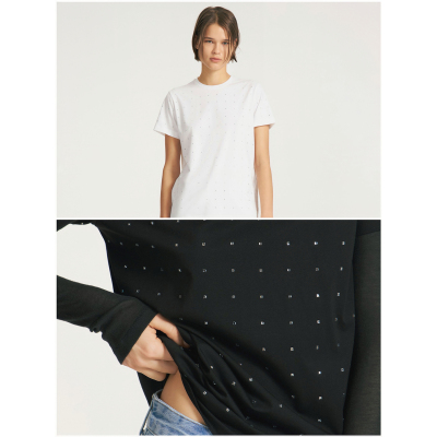 圆领珠宝水钻贴片长袖T恤