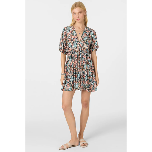 复古气质碎花V领连衣裙