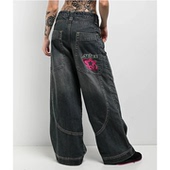 外贸原单A.LAB男女同款 高腰曲面蓝色水洗狂欢阔腿宽松牛仔裤 2115