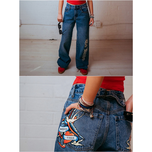 2344 外贸原单ED鸟生自由重工阔腿牛仔裤 油漆印花堆砌感设计