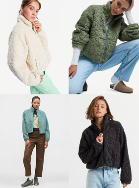 外贸原单Rox*y模糊云朵纯色全拉链宽松外套羔绒抓绒卫衣D1 2904