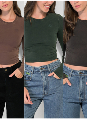 外贸原单Nin*th Hall Funda*mentals Estie 三色水洗短款长袖 T恤