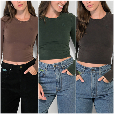 Nin*th三色水洗短款长袖T恤