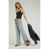 Lena浅靛蓝蝴蝶结阔腿直筒显瘦低腰超宽松牛仔裤 外贸原单Pac Sun