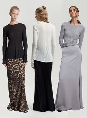 外贸原单LIM*E俄单 超薄莱赛尔纤维直筒圆领后背接缝长袖上衣tee