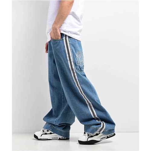 男女同款条纹超宽松阔腿牛仔裤