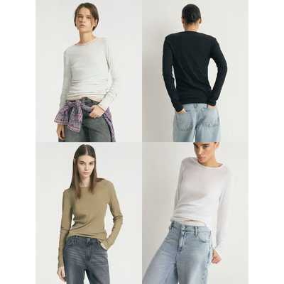 超弹力纯色简约长袖T恤