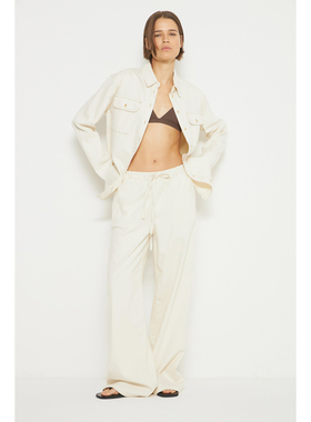 外贸原单LIM*E莱赛尔抽绳直筒宽松阔腿牛仔裤未漂白亚麻色D7 2265