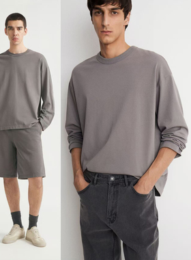 俄罗斯lim出口外贸男女款纯色简约宽松圆领长袖T恤春夏秋A8 3840