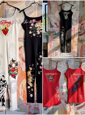 外贸原单ED吊带连体裤连体衣连衣裤长裤紧身裤修身辣妹Y2K印花裤