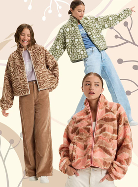 外贸原单Rox*y模糊云朵花色全拉链高领外套羊羔绒抓绒卫衣A6 2856