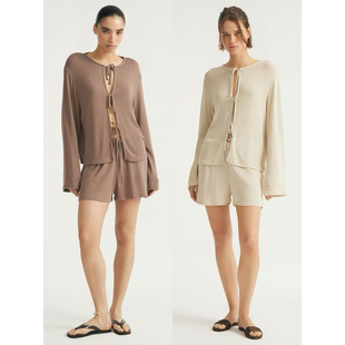 两色D2 俄罗斯lim出口外贸法式 两件套 系带长袖 2440 慵懒针织开衫