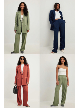 外贸原单NA-K*D褶皱轻薄弹力高腰西装裤垂感宽松休闲阔腿裤1461C2