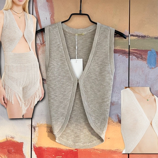 针织背心卡扣上衣外套外披外搭内搭top灰色 NEFI 外贸原单RUV