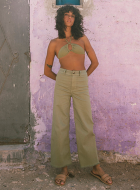 外贸原单Bil*labong Free Fall宽松休闲百搭弹力毛边高腰裤 绿系