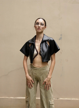 外贸原单RUV*E ZASH金属钩眼pu皮衣衬衫 超显瘦 拉高视线变长腿精