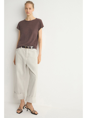 外贸原单LIM*E亚麻色宽松低腰丹宁布卷边赤耳牛仔裤7417-446 1967