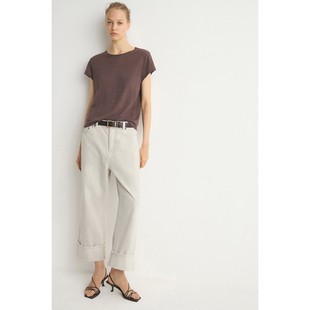 446 7417 1967 E亚麻色宽松低腰丹宁布卷边赤耳牛仔裤 外贸原单LIM