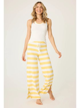 外贸原单PJS*alvage复古海滨风毛圈布侧开衩舒适阔腿条纹裤1496