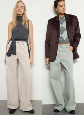 外贸原单LIM*E高级莫兰迪色高腰垂感直筒宽松阔腿牛仔裤C3 2273