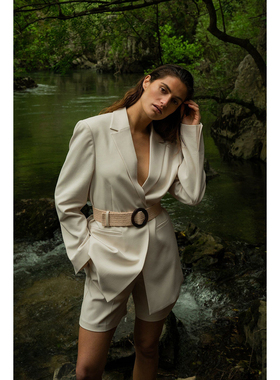 外贸原单NA-K*D大号西装外套休闲垫肩西服自行搭编织腰带1471B10