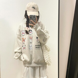 店长强推圆领卫衣女装爆款气质名媛高街头简约秋冬无帽上衣服印花