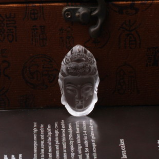 观音菩萨佛头吊坠 天然白水晶观音头项链 精雕磨砂观音项链