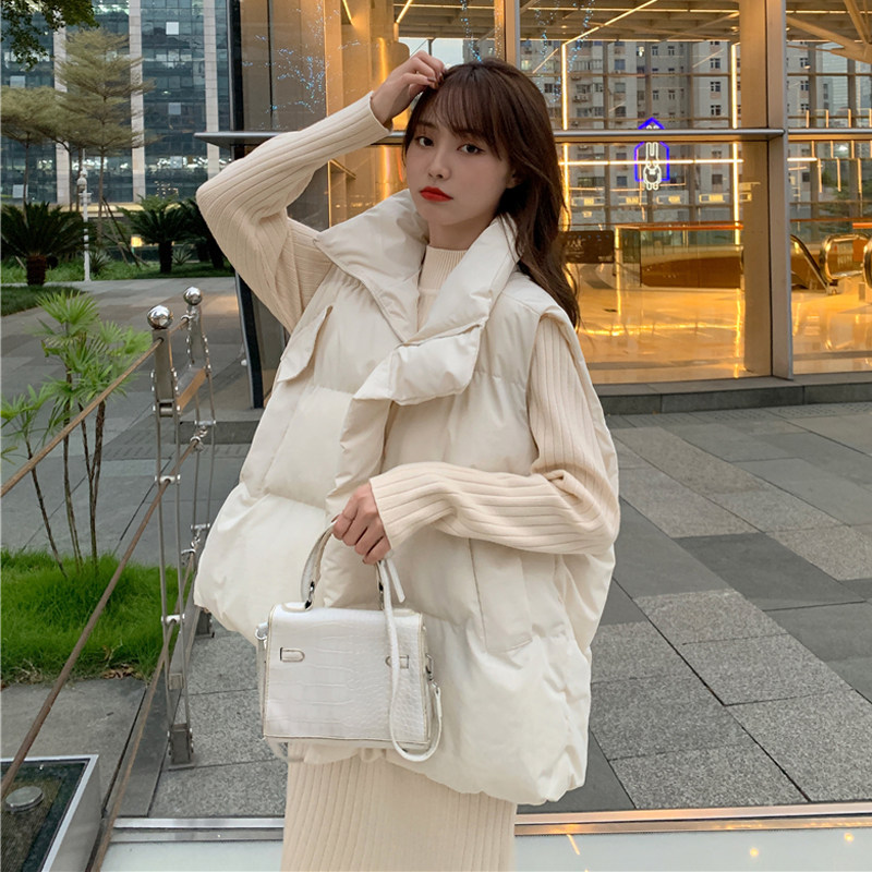羽绒服马甲女款新款韩版宽松棉坎肩立领纯色棉服背心外套