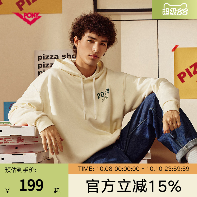 PONY连帽情侣套头宽松卫衣