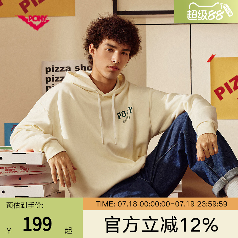 PONY连帽情侣套头宽松卫衣