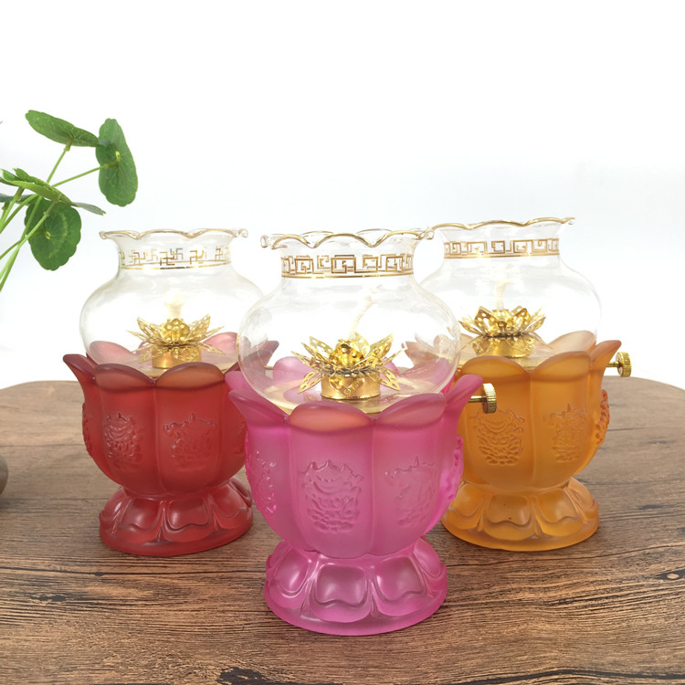 八吉祥液体水晶莲花琉璃酥油灯