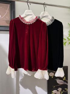 秀而高端2026春季新款法式蕾丝花边领真丝丝绒衬衫女气质百搭上衣