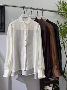 秀而高端2026早春新款小立领单排扣长袖衬衫简约气质感国风衬衫