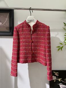 秀而高端2026早春新款小立领小香风豆豆扣编织毛毛边香风外套女