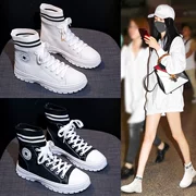 Giày bốt nữ 2019 phiên bản mới của Hàn Quốc của đôi giày nhỏ màu trắng hoang dã cao giúp giải trí giày vải ulzzang cho học sinh - Giày cao gót