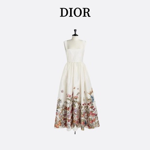 蝴蝶花朵印花大摆裙中长款 Dior 24春夏新款 吊带连衣裙女 迪奥 无袖