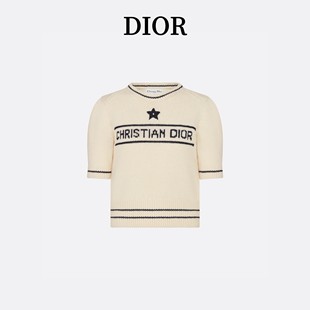 五角星字母logo泡泡短袖 Dior 2024早春新款 毛衣女上衣 迪奥 针织衫