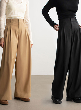 MESTLA秋冬极简高级黑西装裤抗皱羊毛精纺气质显瘦百搭休闲裤女