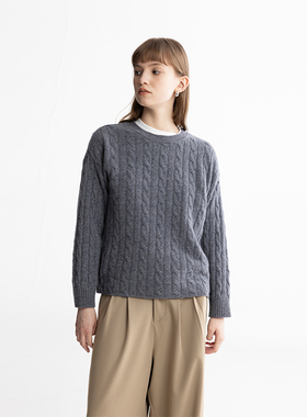 MESTLA秋冬软糯羊绒圆领羊毛衫麻花加厚常规针织衫简约长袖毛衣