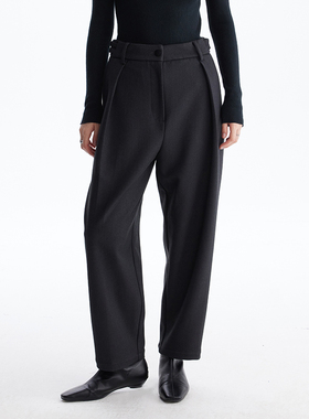 MESTLA复古时髦通勤高腰锥形裤宽松显瘦腰扣利落加厚直筒西裤长裤