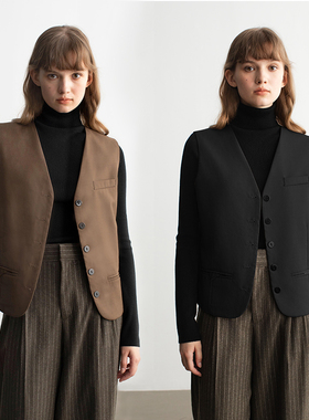 MESTLA 冷淡知识份子风咖色西装马甲外套气质优雅百搭显瘦中性