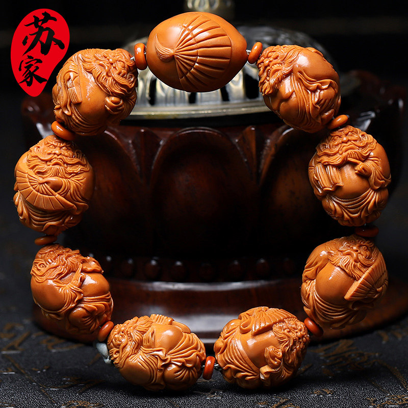 橄榄核手串21大籽钟馗八式精品核雕文玩手把件手工雕刻手链男女款