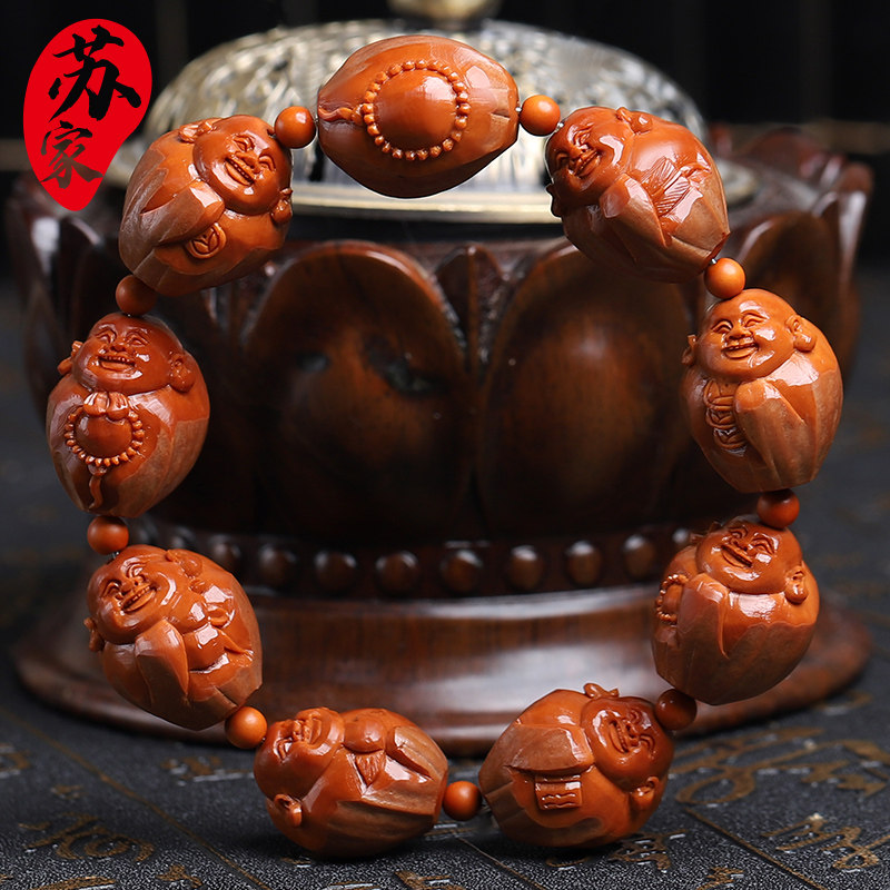 橄榄核手串1.8原皮弥勒精品核雕文玩手把件纯手工雕刻手链男女款