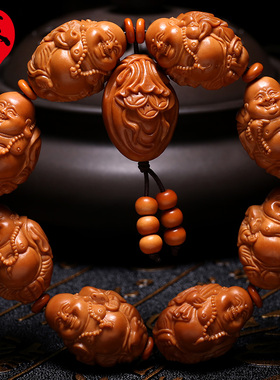 橄榄核手串 2.0大籽手工雕刻八宝佛珠弥勒 文玩核雕橄榄胡手链男